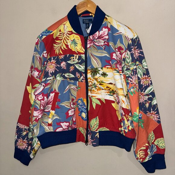 Polo Ralph Lauren Tropical Floral Patchwork Twill Bomber Jacket Women's XL $498 - Picture 1 of 16